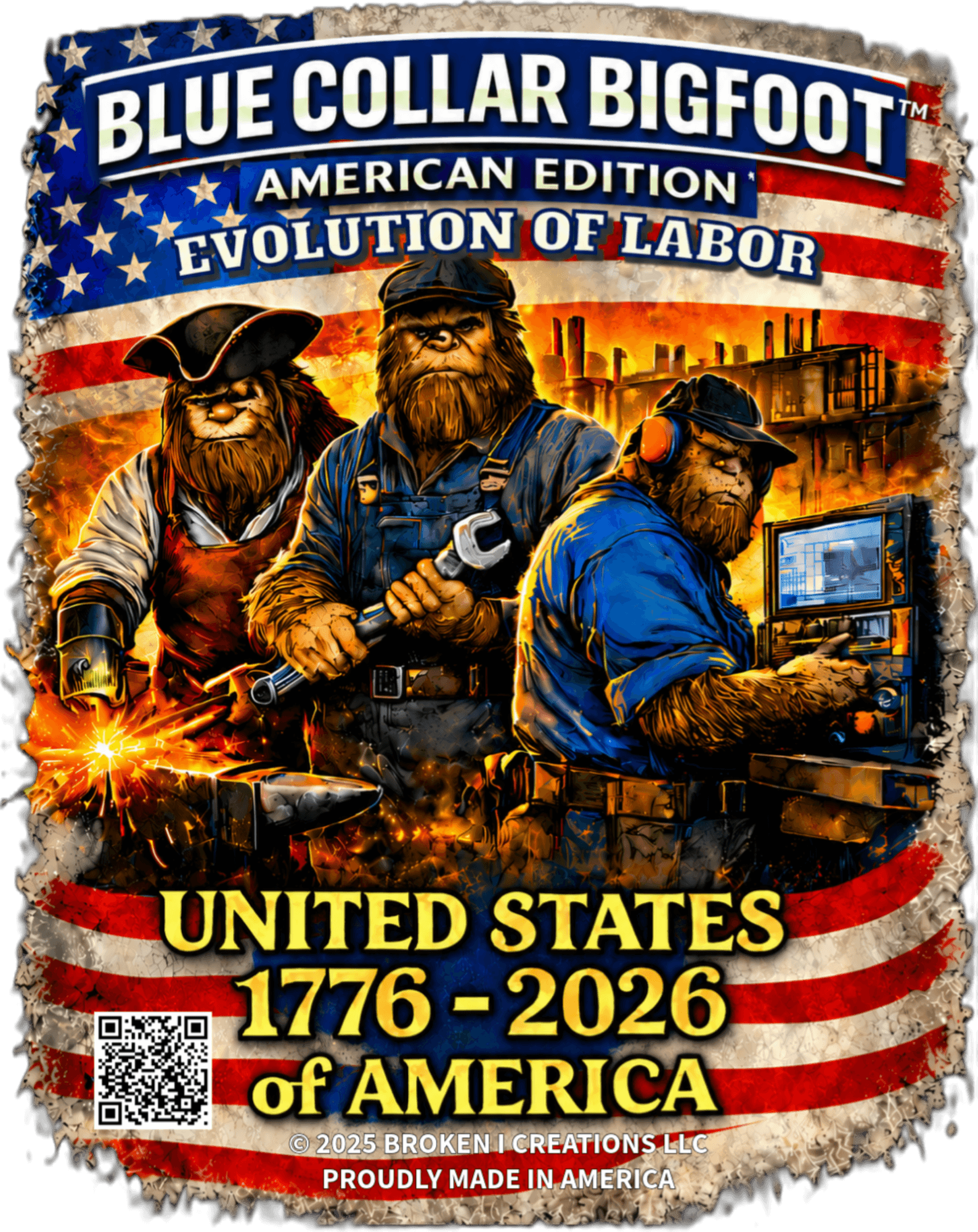 Blue Collar Bigfoot Evolution of Labor American Edition shirt design