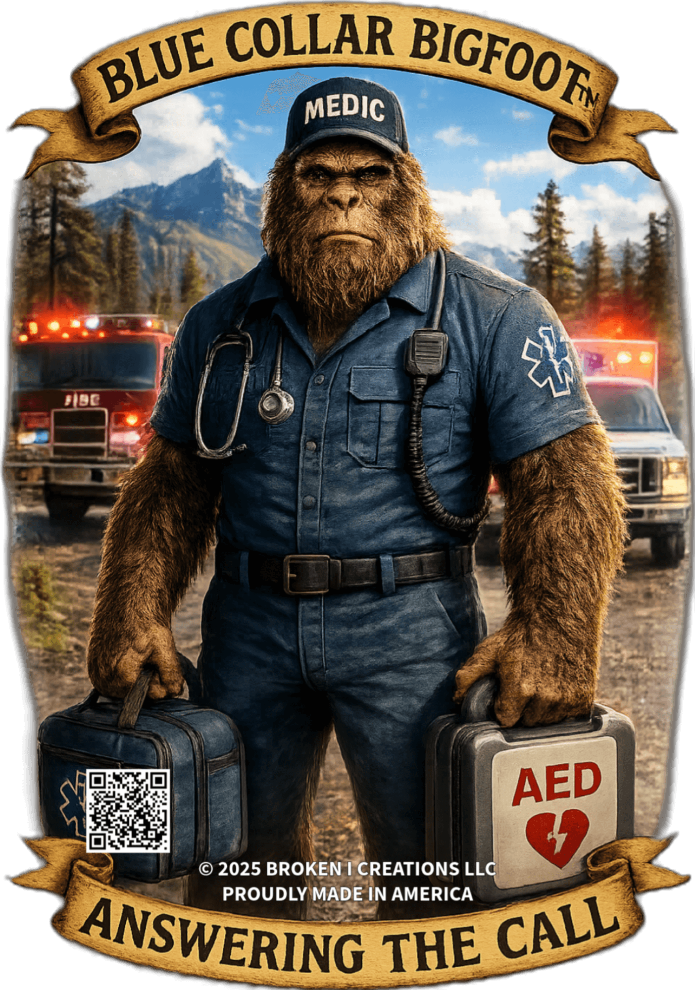 Blue Collar Bigfoot Answering the Call paramedic shirt design