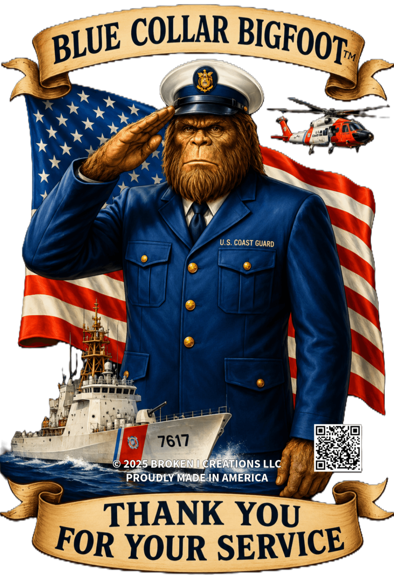 Blue Collar Bigfoot Coast Guard Thank You warrior shirt design