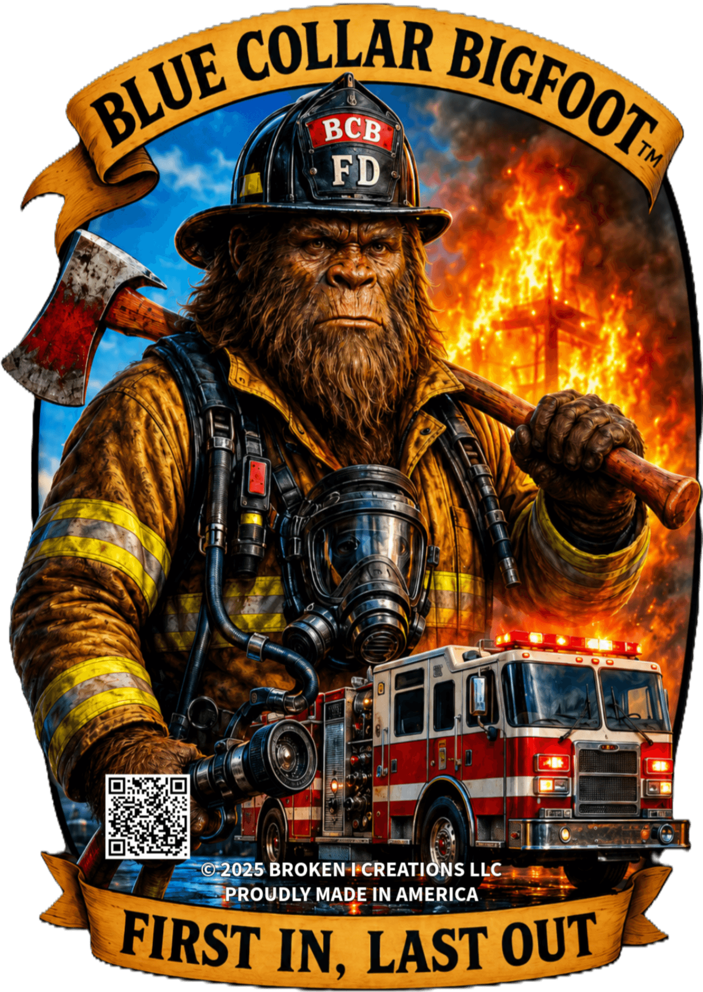 Blue Collar Bigfoot Firefighter warrior shirt
