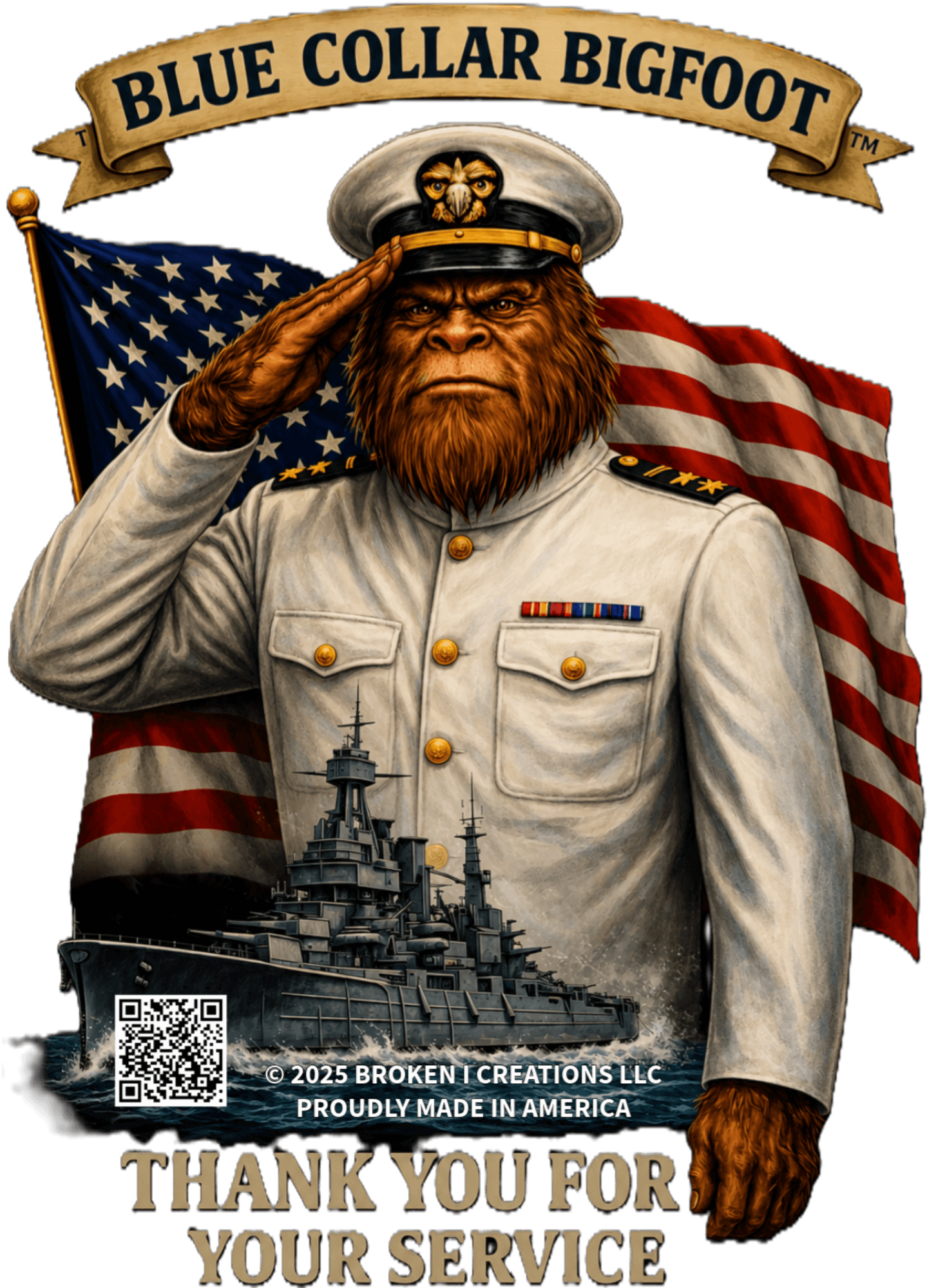 Blue Collar Bigfoot Navy Thank You warrior shirt design