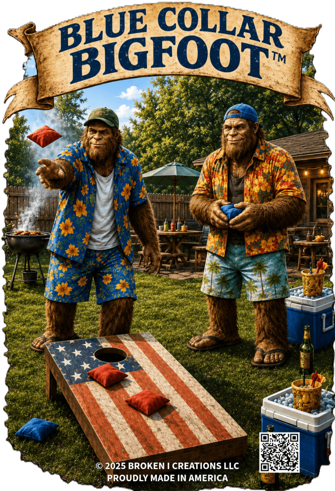 Blue Collar Bigfoot Backyard Cornhole wild shirt design