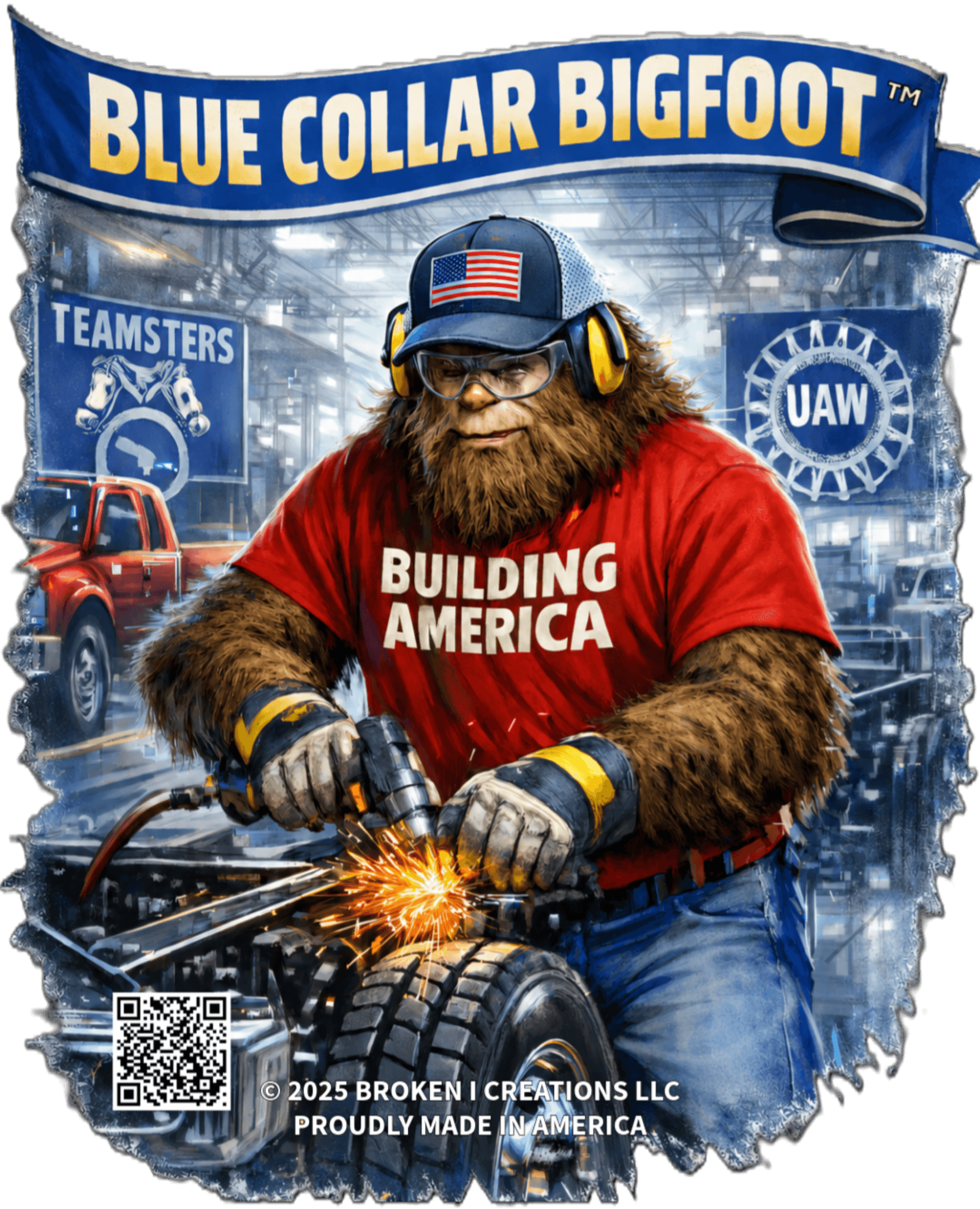Blue Collar Bigfoot Building America worker shirt design