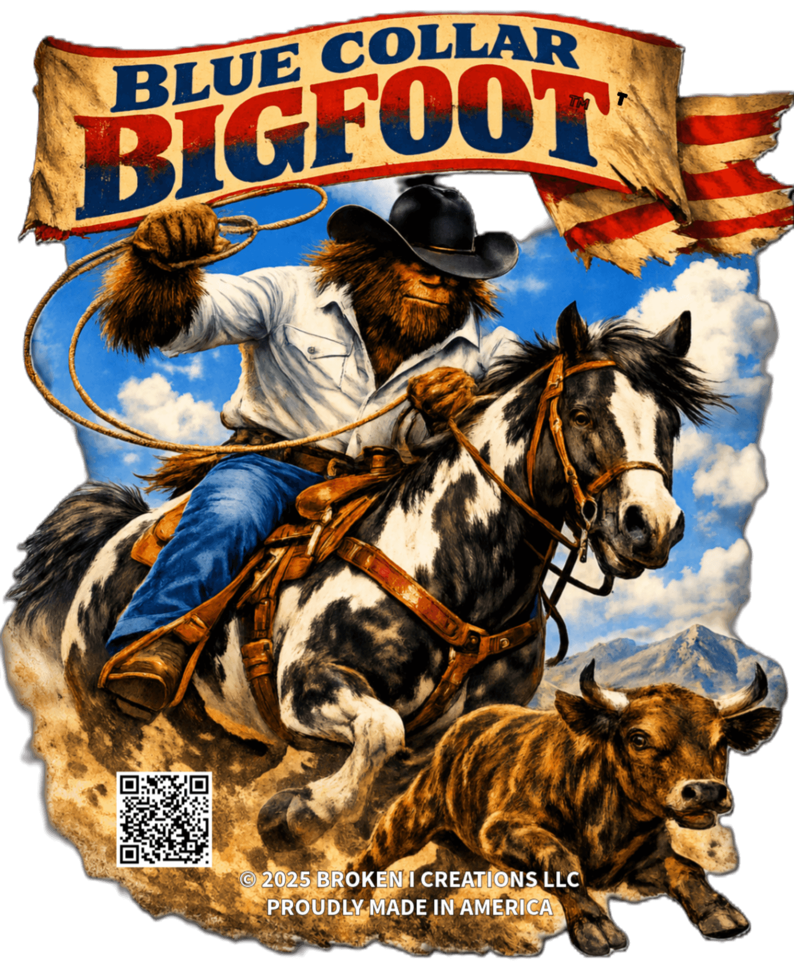 Blue Collar Bigfoot Calf Roper worker shirt design