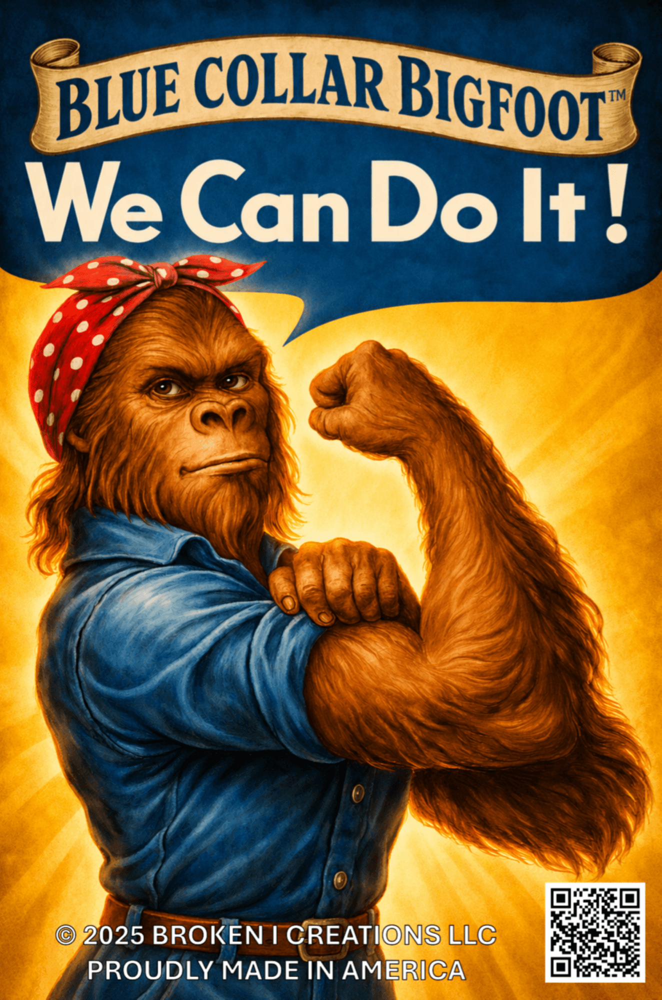 Blue Collar Bigfoot Rosie the Riveter worker shirt design